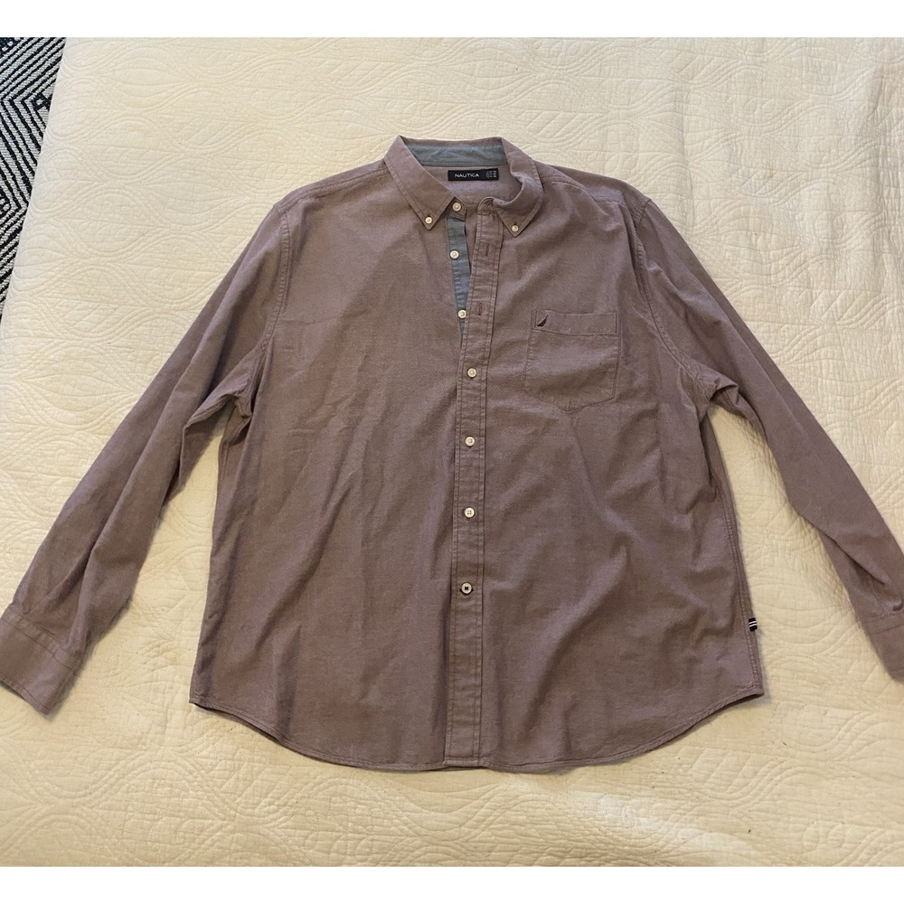 Nautica Men's XXL Purple Cotton Button-Down Shirt Long Sleeve Pocket Casual